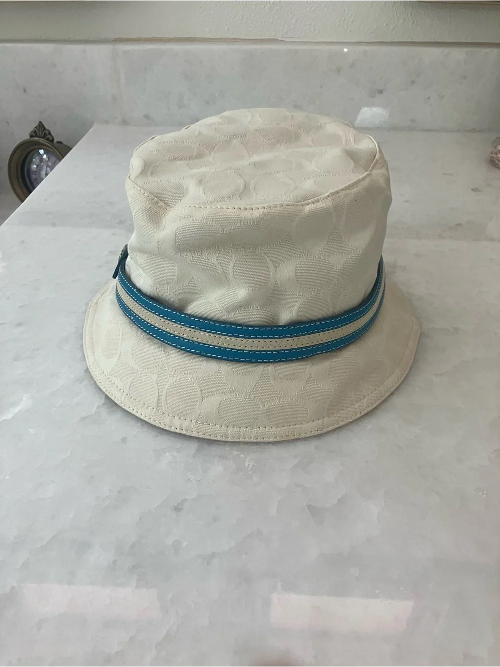 Coach Cream Bucket Hat with Teal Trim vintage